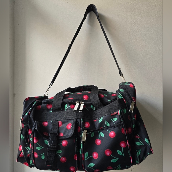 Cherry Burst Print Duffel Bag - Black and Red - Picture 4 of 12